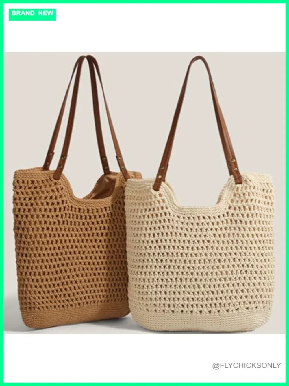 Handwoven Straw Hobo Bag with Faux Leather Handles Summer Tote
